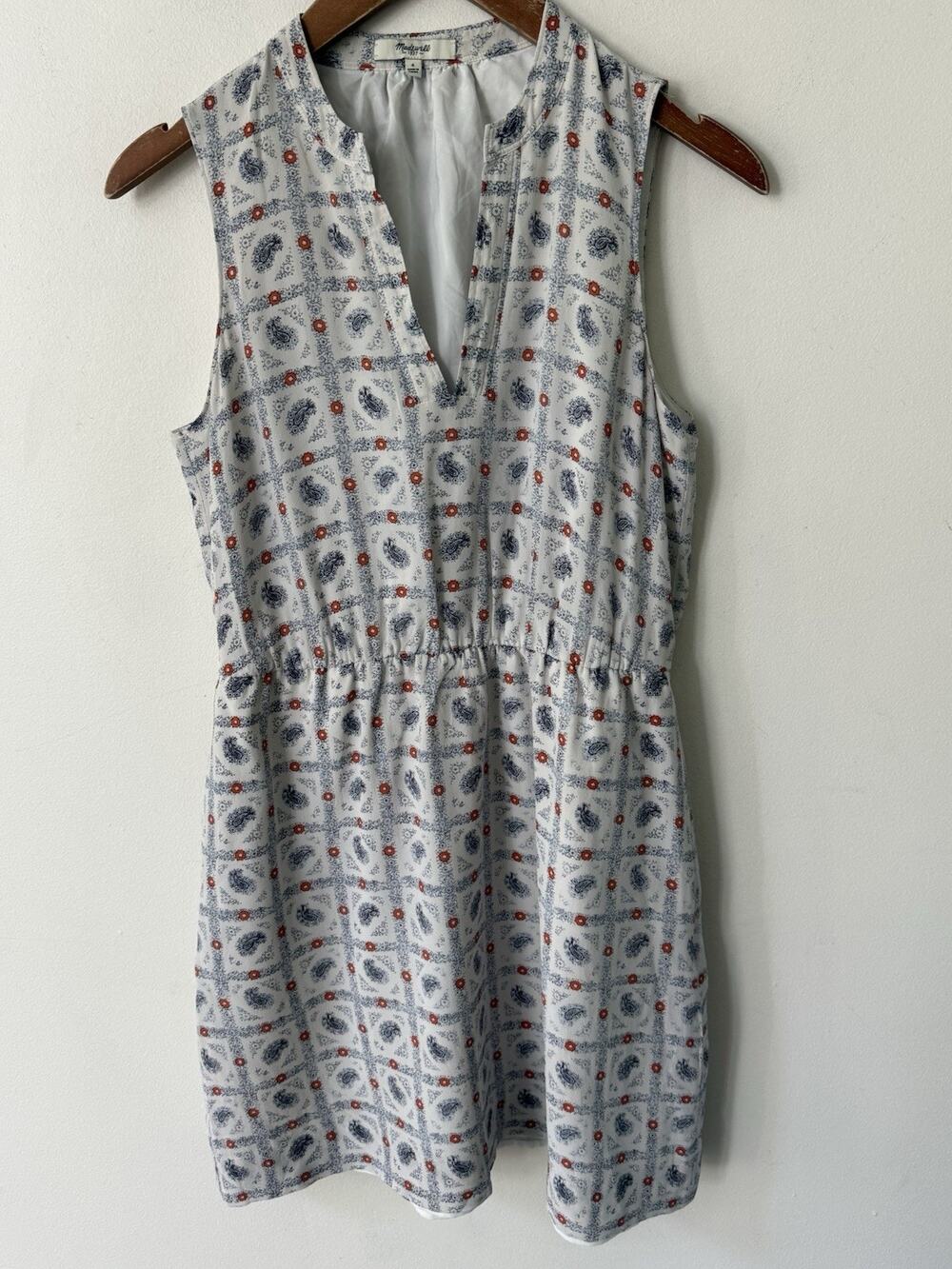 Madewell Silk Dress Size 4 Nora Paisley Mini Split Neck Sleeveless Pocket Casual
